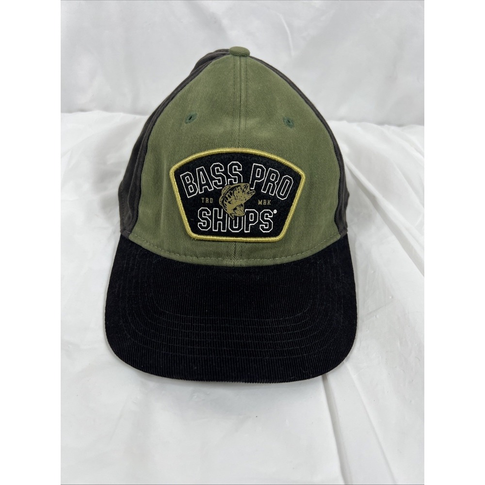 Vtg Bass Pro Shops Hat‎ Cap Green & Blac Corduroy Embroidered Logo